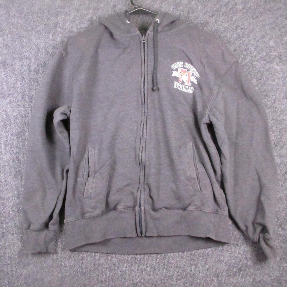 Disney Walt Disney World Hoodie Mens Small Gray Full Zip Fleece Grumpy 1971